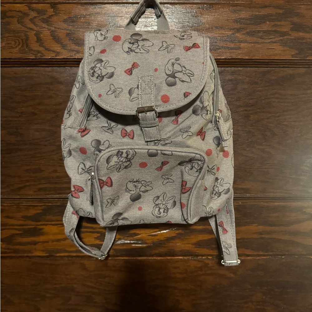 Disney Minnie Mouse Print Backpack 14"x12" Grey With Red And Black Bows. - Picture 3 of 14